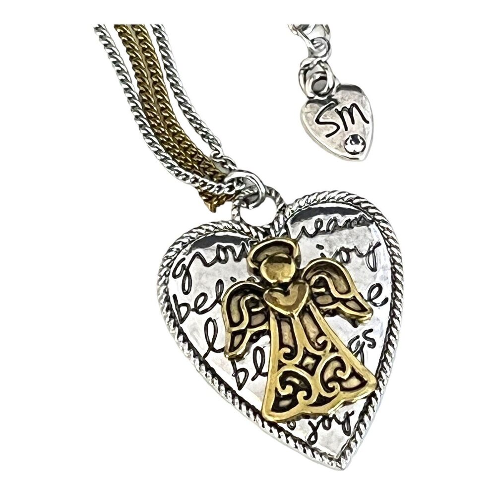 New Sandra Magsamen Angel Heart Necklace Two Tone Silver Brass - 2M